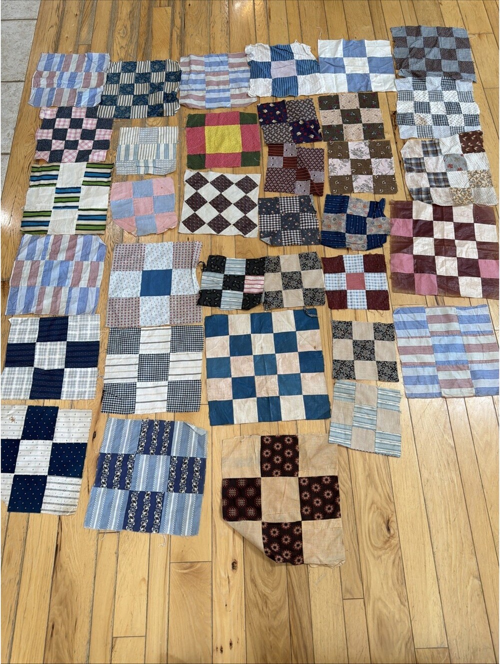 Vtg Quilt Blocks Square Cotton Fabric Lot Of 35 Patchwork Crafts Handmade